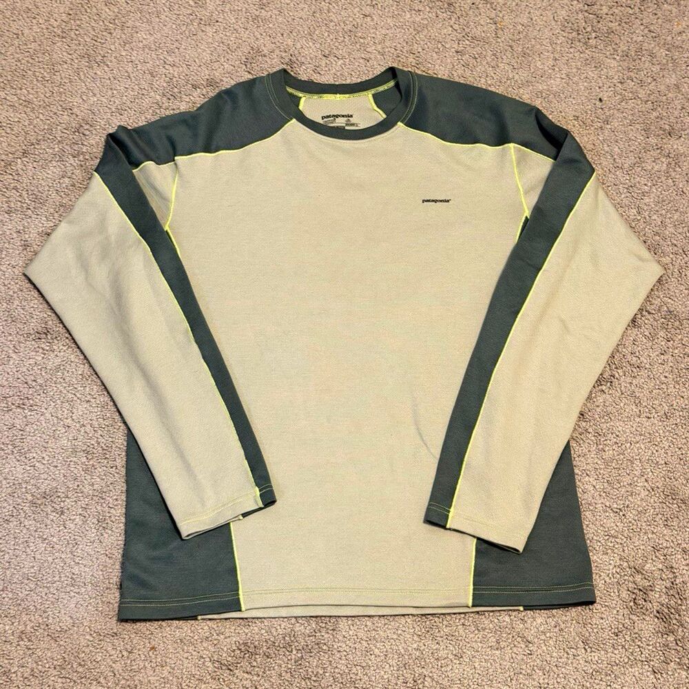 Patagonia Capilene 3 Midweight Regular Fit Gray/Green Colorblock LS Tee M